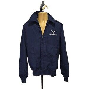 USAF Air Force Embroidered Logo Bomber Jacket Wool Blend Blue Mens 42XL Military